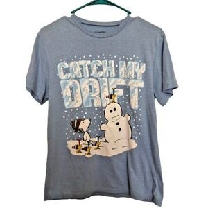 Peanuts Snoopy T Shirt Top Women's Size Medium Snowman Catch My‎ Drift Graphic